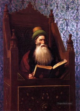 Árabe Painting - Mufti leyendo en su taburete de oración árabe Jean Leon Gerome